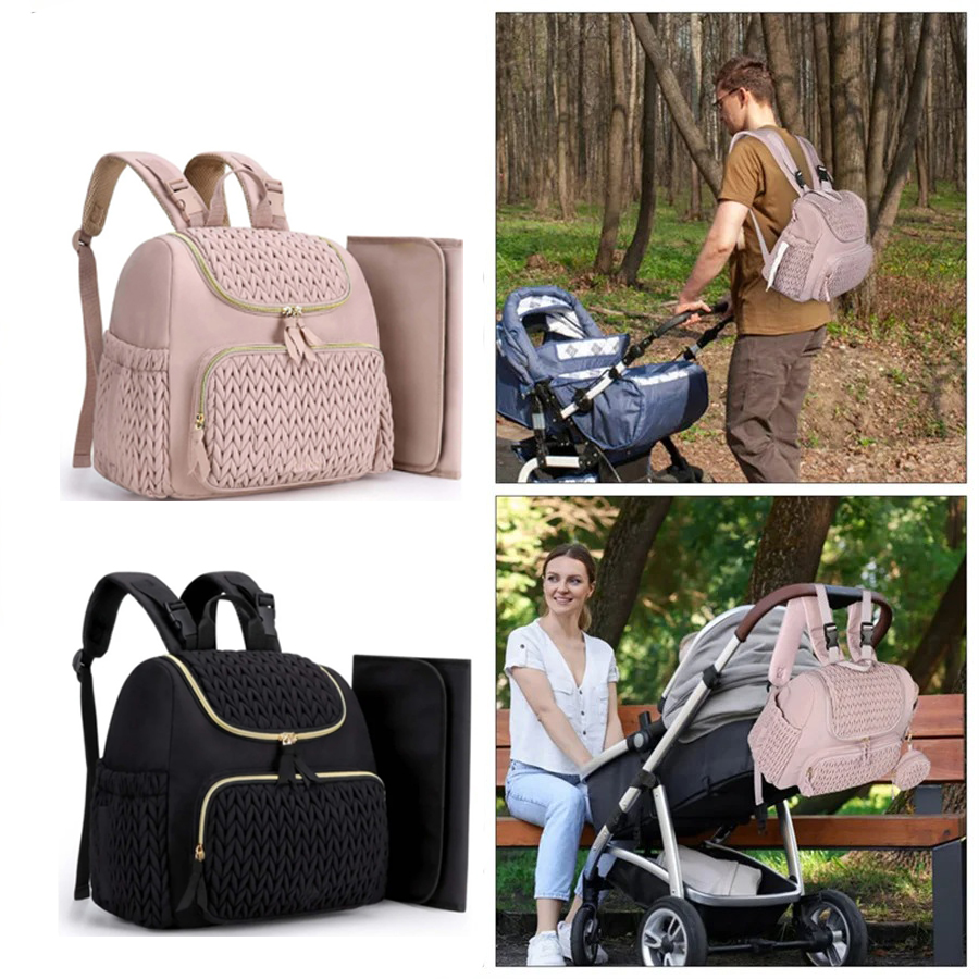 Backpack Diaper Bag - Große Wickeltasche mit Strickmuster, Wickelunterlage und