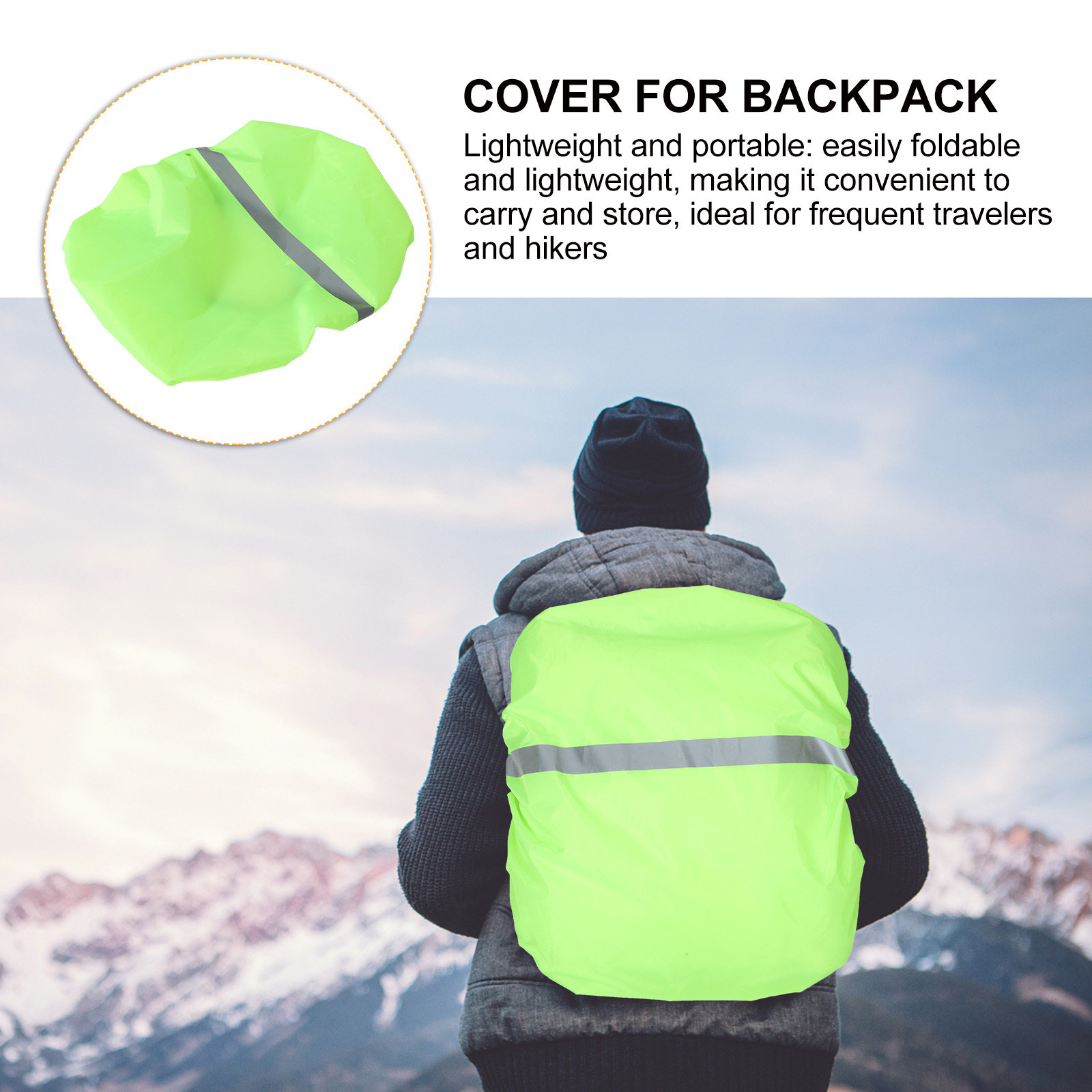 Rain Cover Backpack - Hochsichtbare Rucksack-Regenhülle Hellgrün Reflektierender Streifen Wasserdichter
