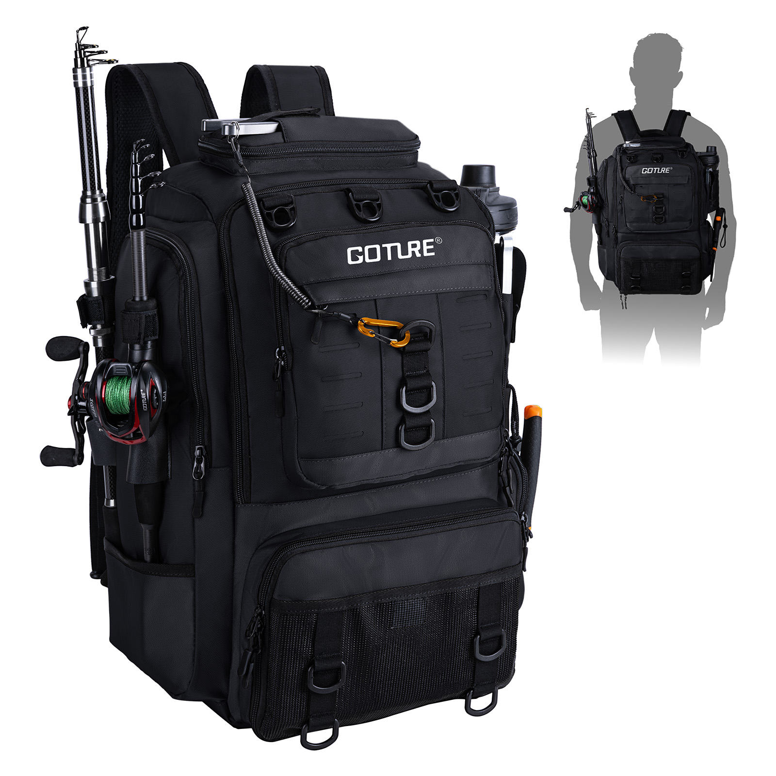 Backpack Insert Organizer - Goture Angeltasche mit Rutenhaltern, Brusttasche, Angelzubehör-Organizer,