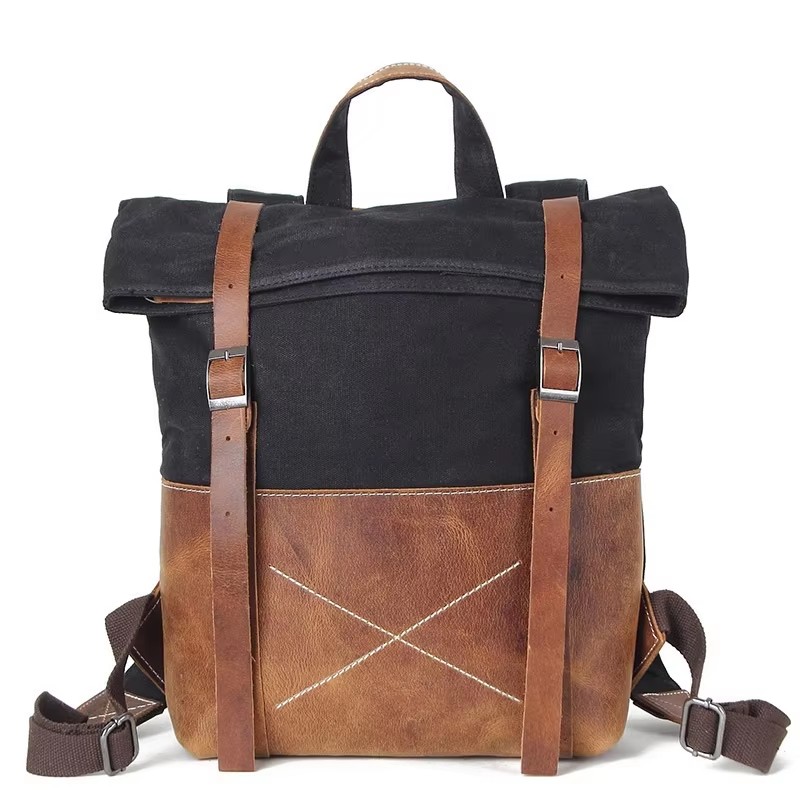 Leather Backpack Vintage - Modischer Herren-Rucksack aus gewachstem Canvas mit