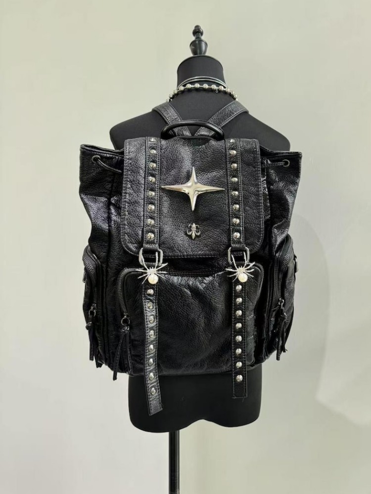 Leather Backpack Vintage - Gothic Punk PU Leder Umhängetasche Niete