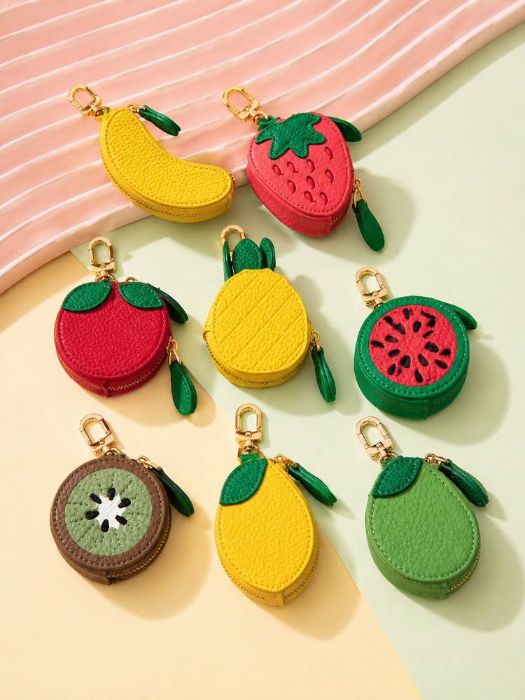 Backpack Insert Organizer - Niedlicher Frucht-Leder-Schlüsselanhänger, Mini-Geldbörse mit Reißverschluss, für