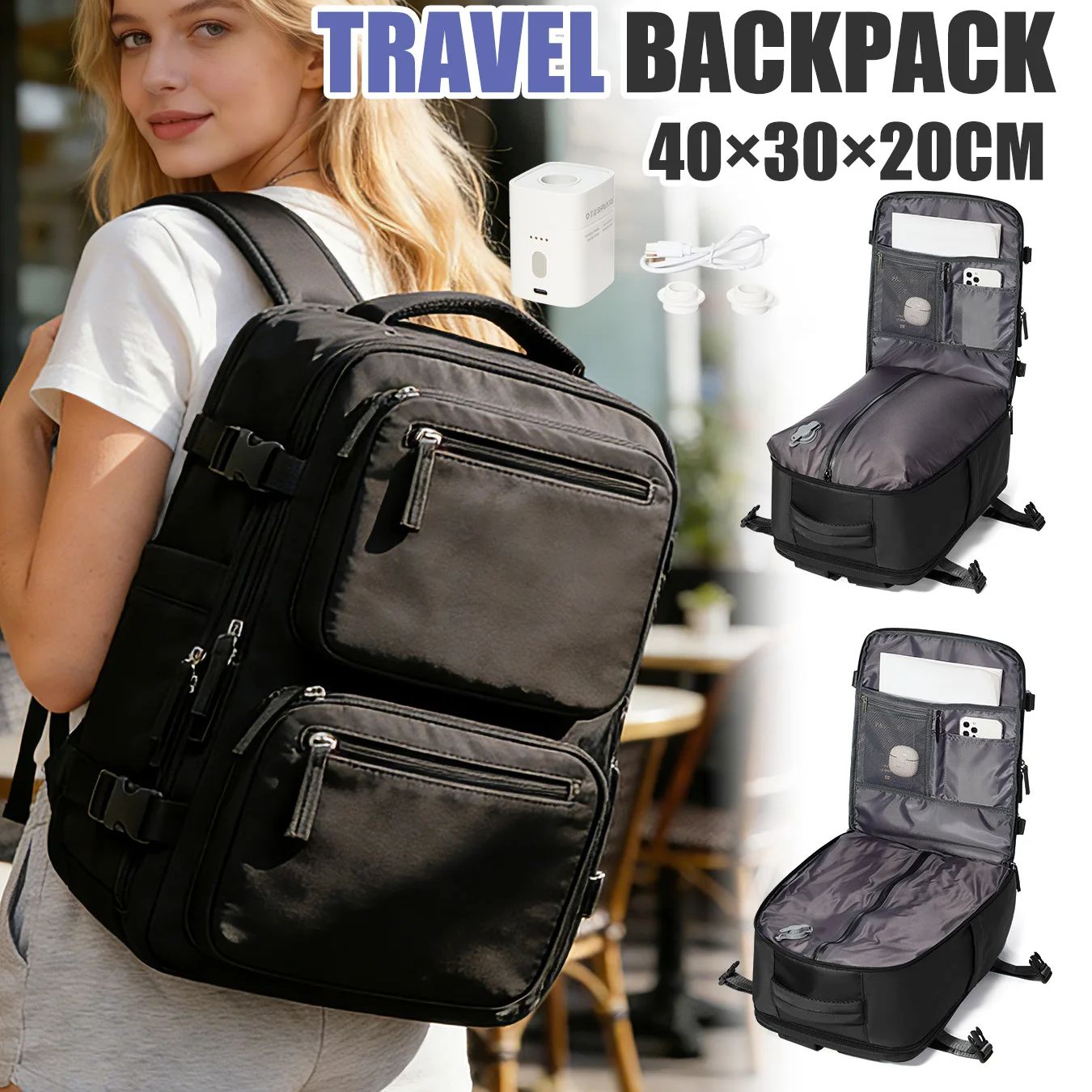Fashion Backpack Women - Damen-Rucksack mit Vakuumpumpe Handgepäck 40x30x20 Ryanair
