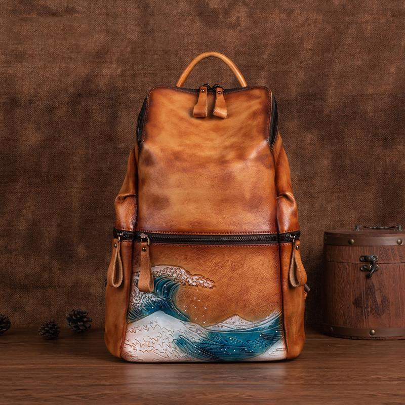 Echte echtem Weichem Leder Fra – Leather Backpack Vintage Bewertung und Preis